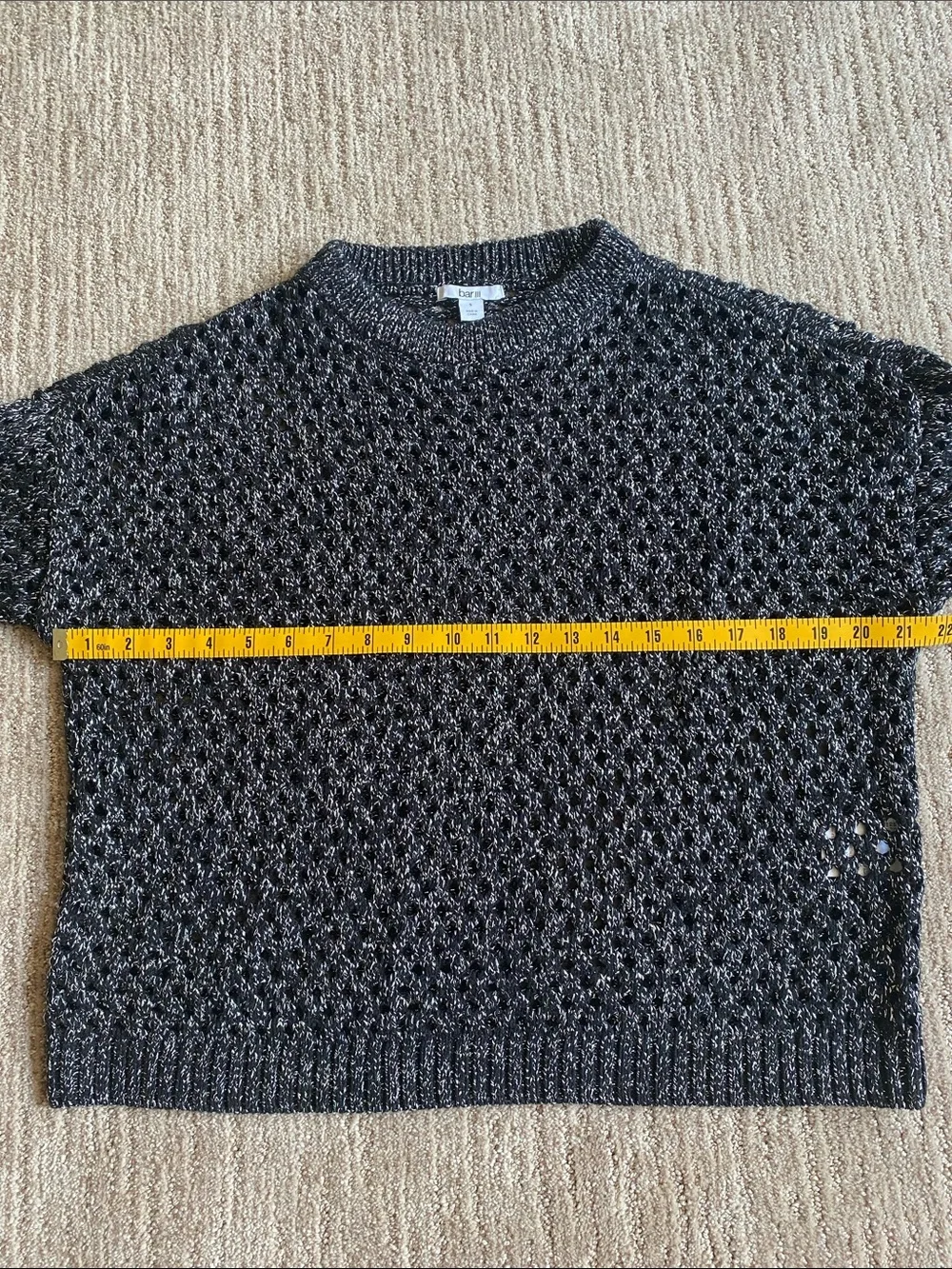Bar III Metallic Silver and Black Crochet Crewneck Oversized Slouchy Sweater